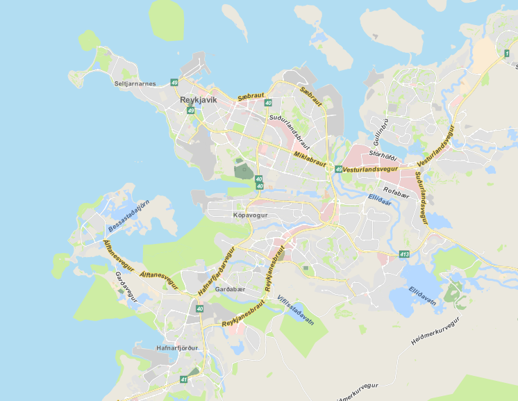 OSM to PostGIS - Qgis-Map of Reykjavík, SRID 3857 [7]