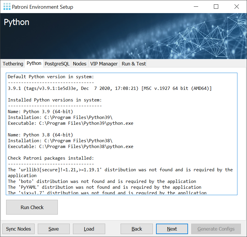 Patroni Environment Setup - High Availability for Windows: Python