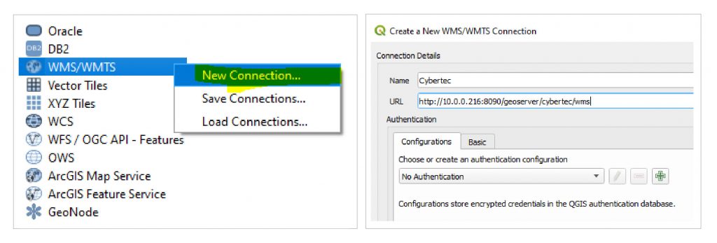 Figure 10 Add new WMS connection / Figure 11 Configure WMS