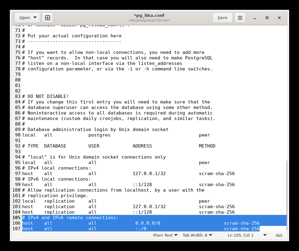 pg_hba.conf in gedit (Ubuntu-22.04 WSL2)