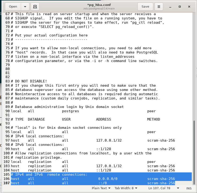 pg_hba.conf in gedit (Ubuntu-20.04 on WSL2)