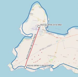 Figure 5 Border crossing, icao24 "4cc2c5" callsign "ICE1046" - MobilityDB Blog