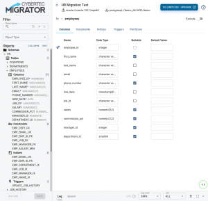 PostgreSQL Migration - additional features table editor - CYBERTEC Migrator