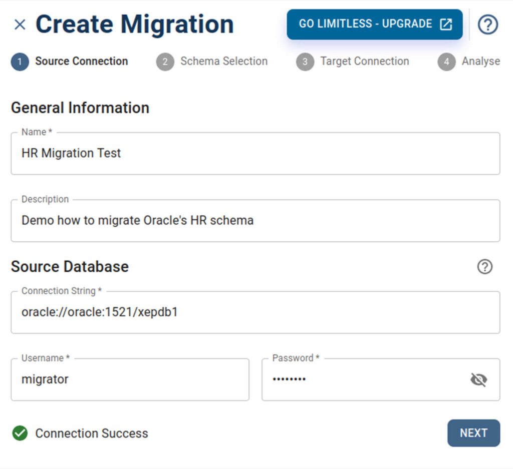 Create Migration: Source Connection - Migrator