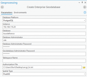 ArcGIS Pro Create Enterprise Geodatabase tool setup screen