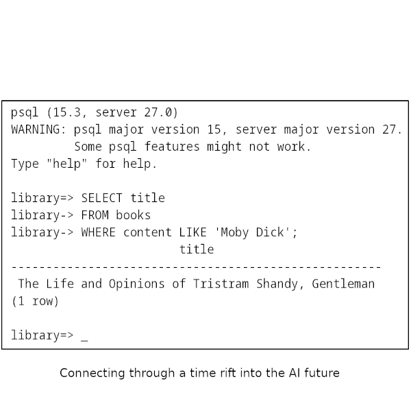 Connecting through a time rift into the AI future: in PostgreSQL v27, LIKE can search for books with similar content (indexing LIKE won't become any easier)