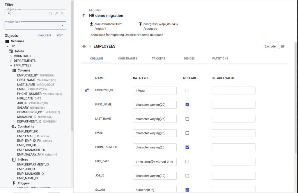 Adjust Table Columns - Migrator