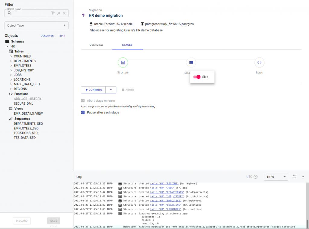 Control Migration, skip data - Migrator