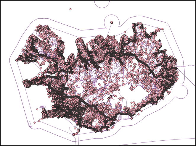 Basic QGIS style applied to osm_points and osm_lines from Iceland