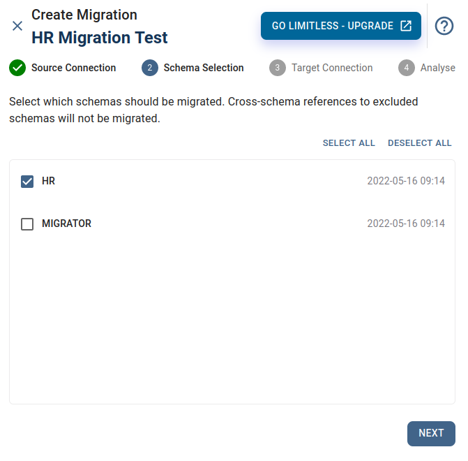 Create Migration - Schema Selection