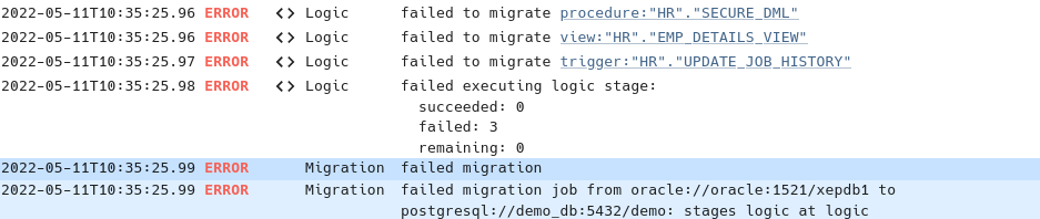 PostgreSQL Migration - show all errors - CYBERTEC Migrator