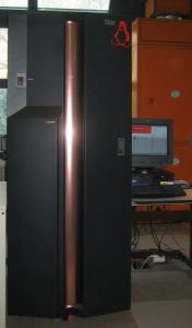 An IBM zSeries 800 (foreground, left) running Linux